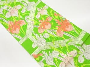 菖蒲に蜀江文模様織出し袋帯